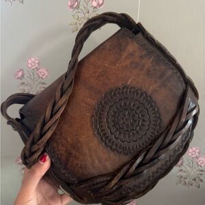 Brown Braided Leather Shoulder Bag